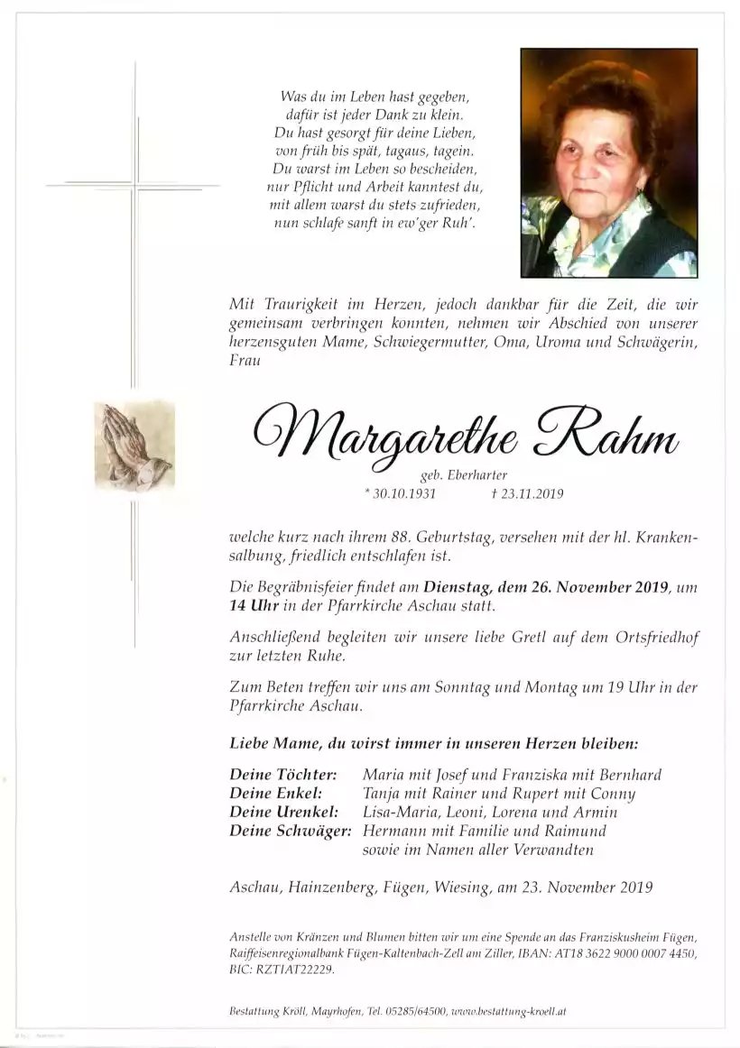 Parte von Margarethe Rahm